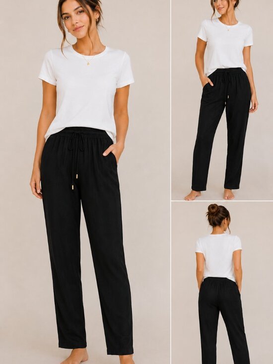 Lascana Pants - NWT Lascana Black Pull-On Tapered Pants 100% Viscose Size US 8